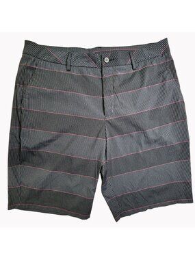 Puma Mens Waist 38 Woven Golf Shorts Striped Pattern Gray Pink Activewear